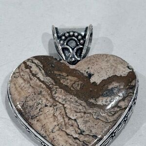 🆕 Natural Picture Jasper Gemstone With Sterling Silver Big Pendant 🆕